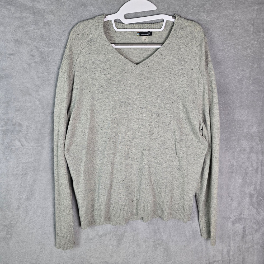 Smartwool Mens Merino Wool Blend V-Neck Sweater Gray Heather‎ Flecked Size M